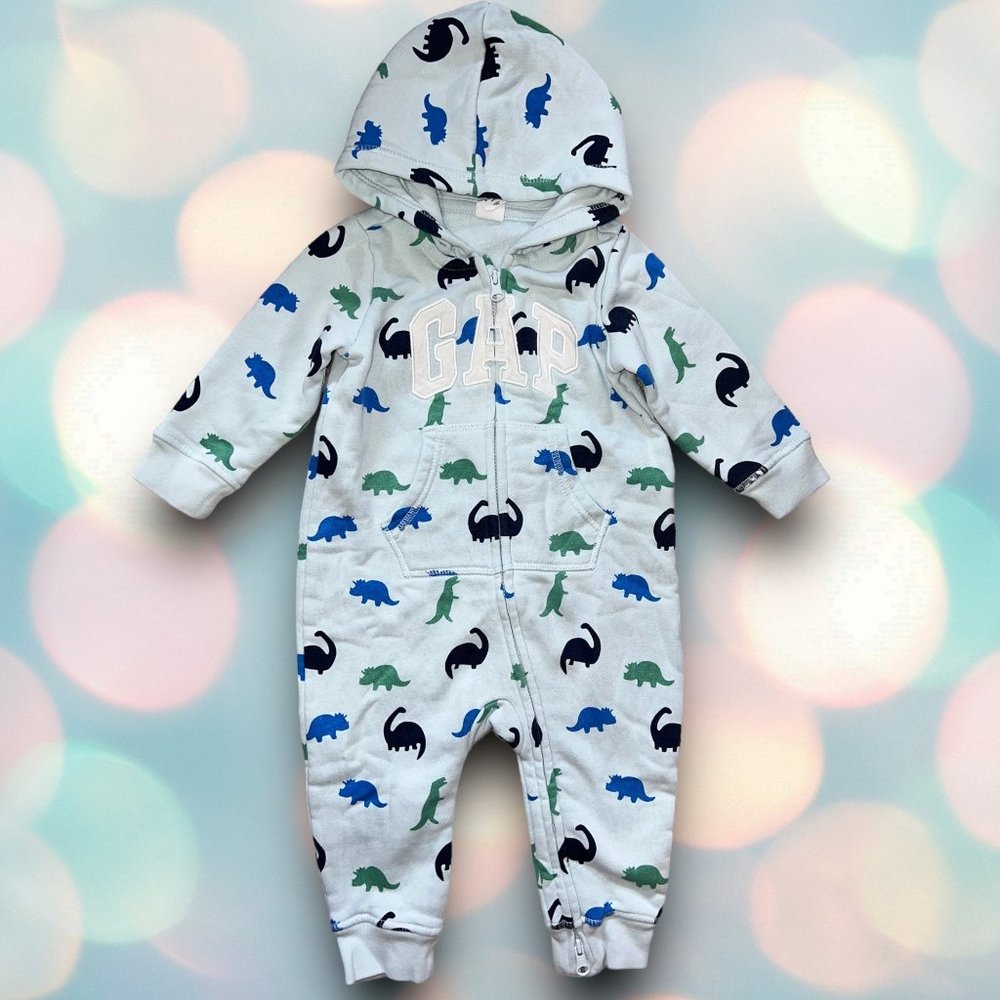 GAP Baby Boy’s Hooded Dinosaur Fleece Jumpsuit Outfit Size 6-12 Months